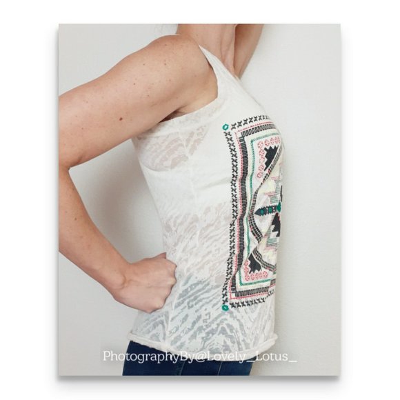 Western Aztec Tank Top Semi Sheer Burnout Graphic Print Tank Top - Picture 6 of 11